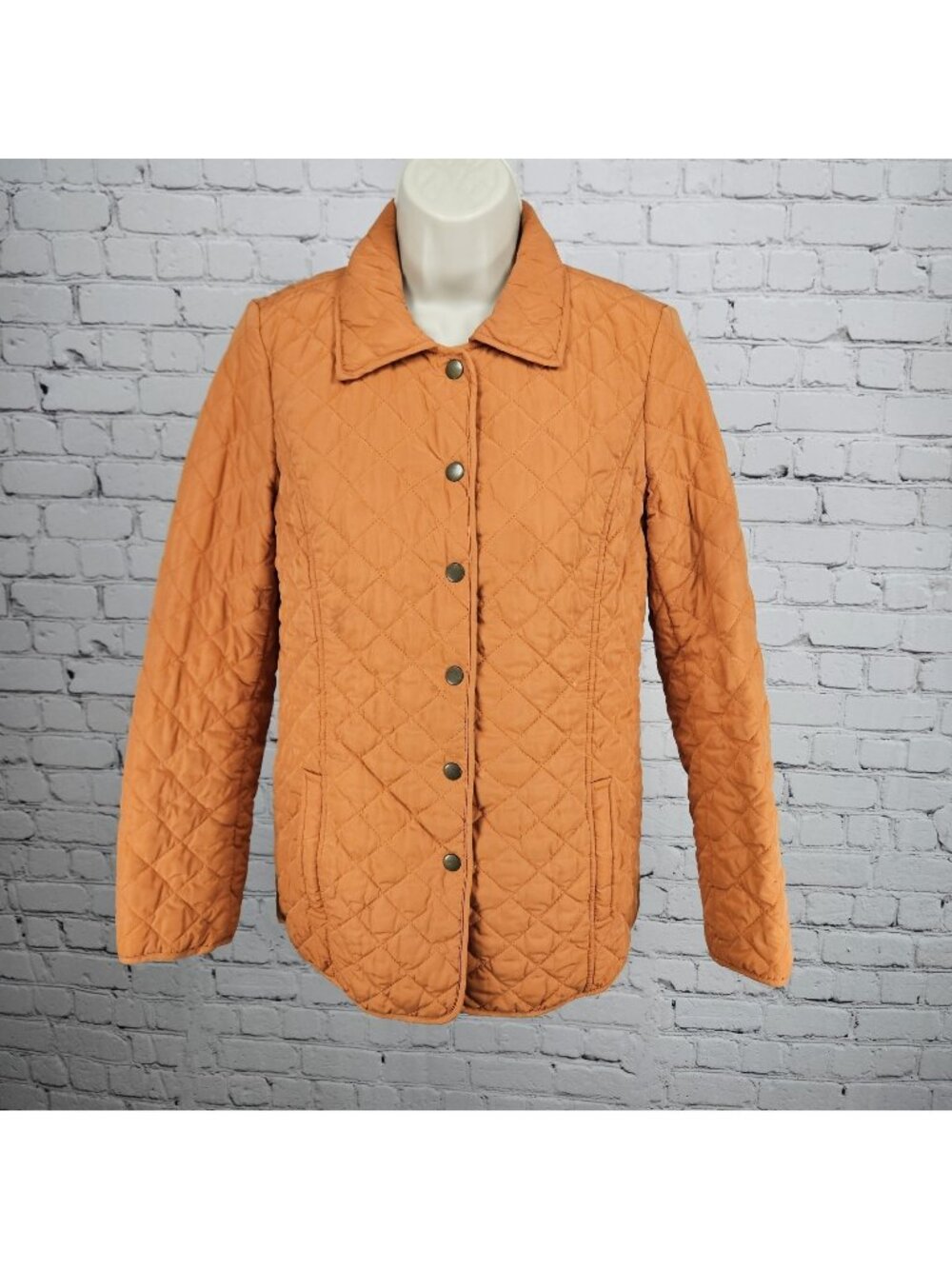 J. Jill Orange Quilted Lightweight Insulated Snap Collared Pockets Jacket XS
